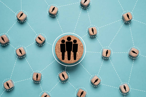 Group of human icon connection link with alone human icon for teamwork can improve productivity and job performance concept.