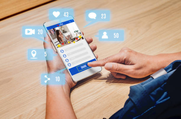 woman share view of beauty blogger review online with mobile apps on wood table at home,online influencer technology in daily lifestyle,Digital age concept